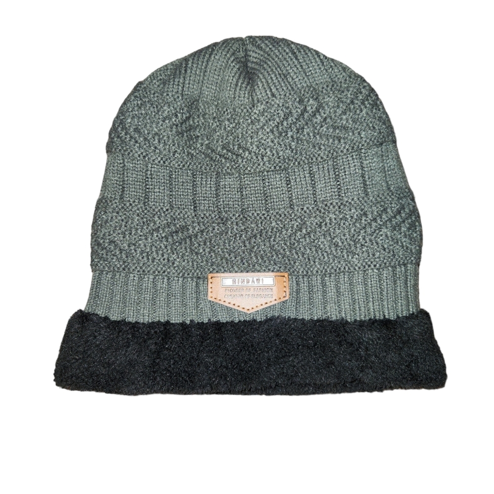Hindawi Acrylic Crochet Slouchy Beanie Cap Plush Faux Fur Lined Hat Olive Black